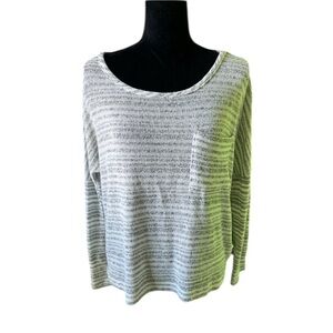 Sparkle & Fade Womens White Grey Striped Sweater Dolman Sleeve Large